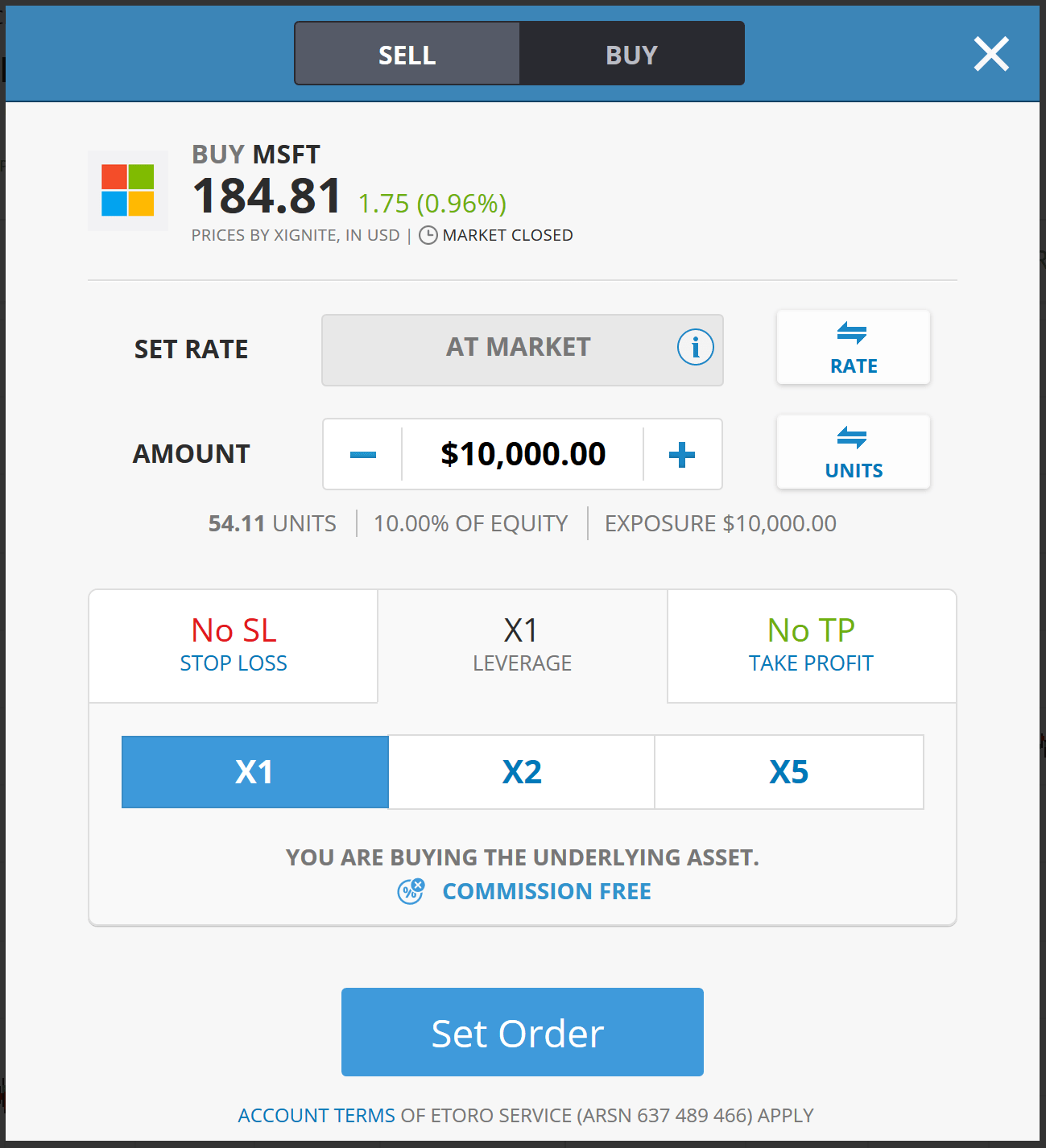 Etoro trading position